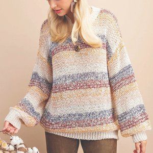 Multi stripe oversize chunky pullover sweater